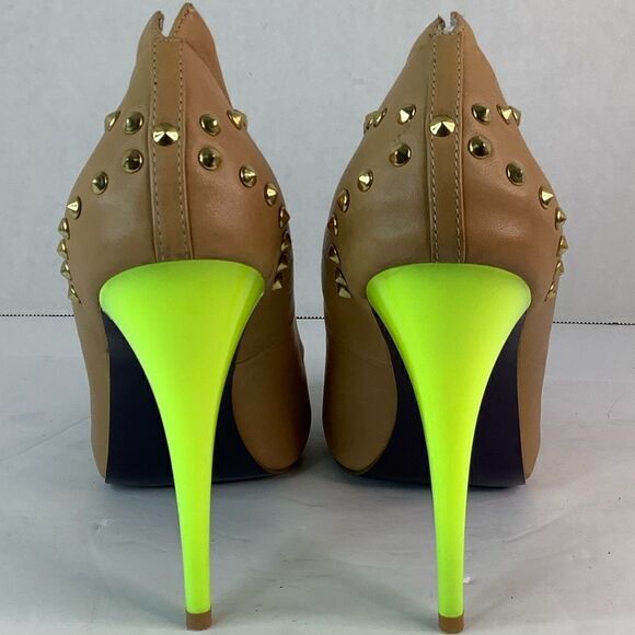 DMSX Donald J Pliner Latoya Tan/Green Neon Heels Peep Toe Stiletto Sz 8 - Picture 5 of 11